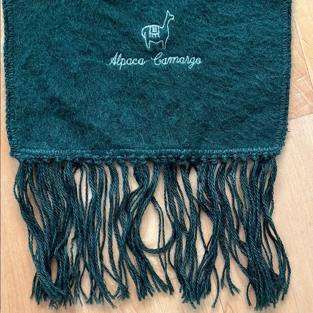 🦙🌲Dark Green Fringed Long Scarf by Alpaca Camargo | Oblong 9”W x 68”L + Fringe
